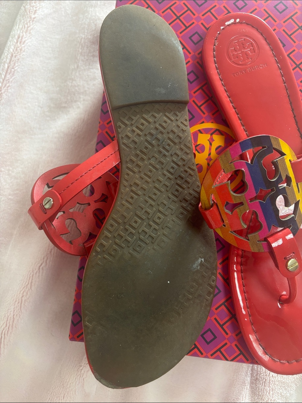 Tory Burch Red with Rainbow Miller Patent Sandals - Picture 4 of 10